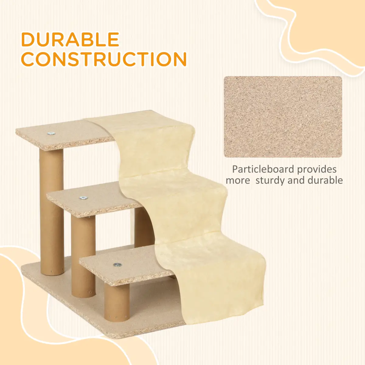 PawHut PawHut Three-Step Portable Dog Stairs with Washable Plush Cover - Dog Steps