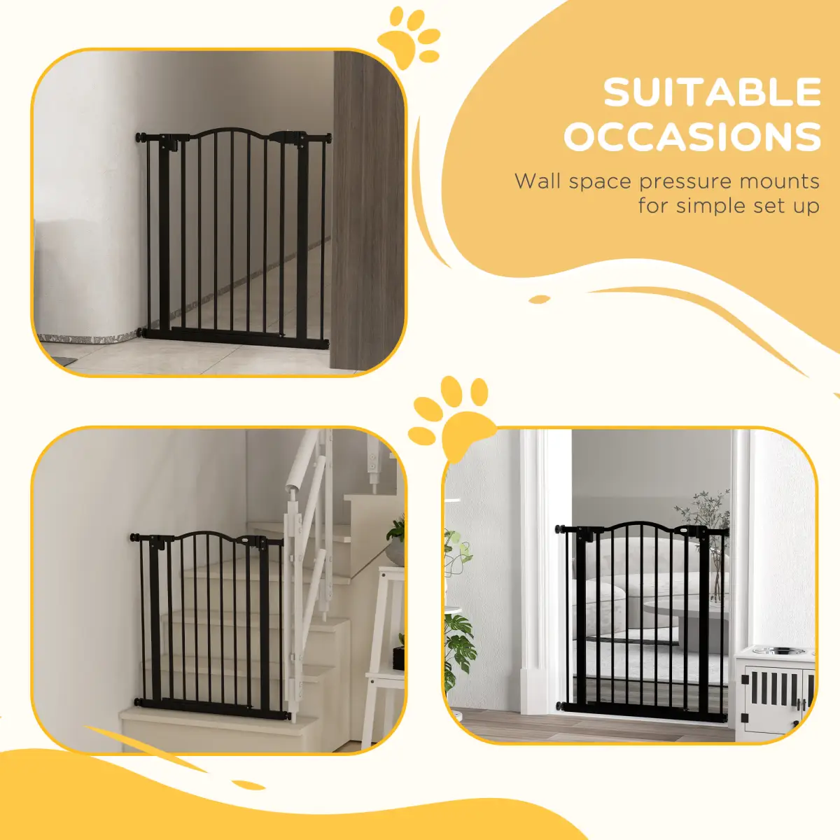 PawHut PawHut 74-80cm Adjustable Metal Pet Gate Safety Barrier w/ Auto-Close Black - Pet Gate