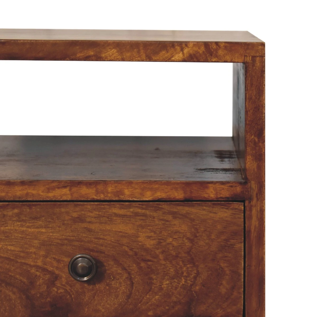 Artisan Furniture Artisan Furniture Bedside Nightstand Mini Solid Mango Wood Chestnut Finish With Brass Knobs For Bedroom - Bedside Table