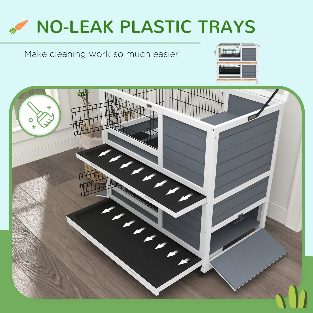 PawHut PawHut Double Deckers Indoor Rabbit Hutch w/ Feeding Trough, Slide-Out Trays - Rabbit Hutch
