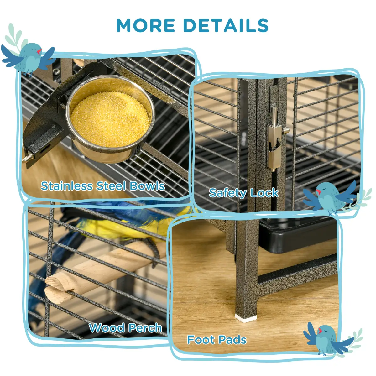 PawHut Parrot Cage Bird Carrier w/ Wooden Perch, Handle - Pet Cage