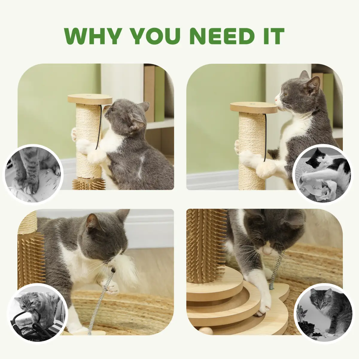 PawHut PawHut 49cm Cat Scratching Post with Interactive Track Ball Toy for Indoor - Cat Tree