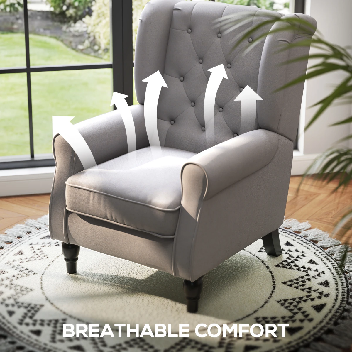 Unbranded Retro Wingback Accent Chair Medium Wood Frame Living Room - Armchair
