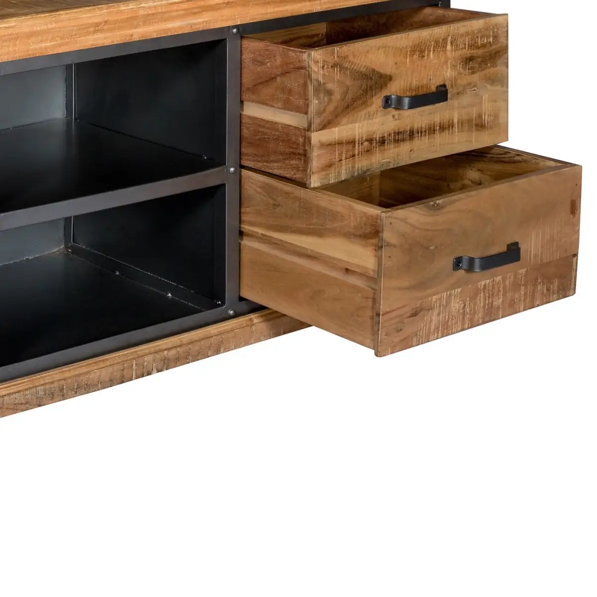 Indian Hub [Industrial-Style Media Console] TV Unit Brand: Indian Hub Reclaimed Wood And Metal Construction With Distressed Finish - TV Unit