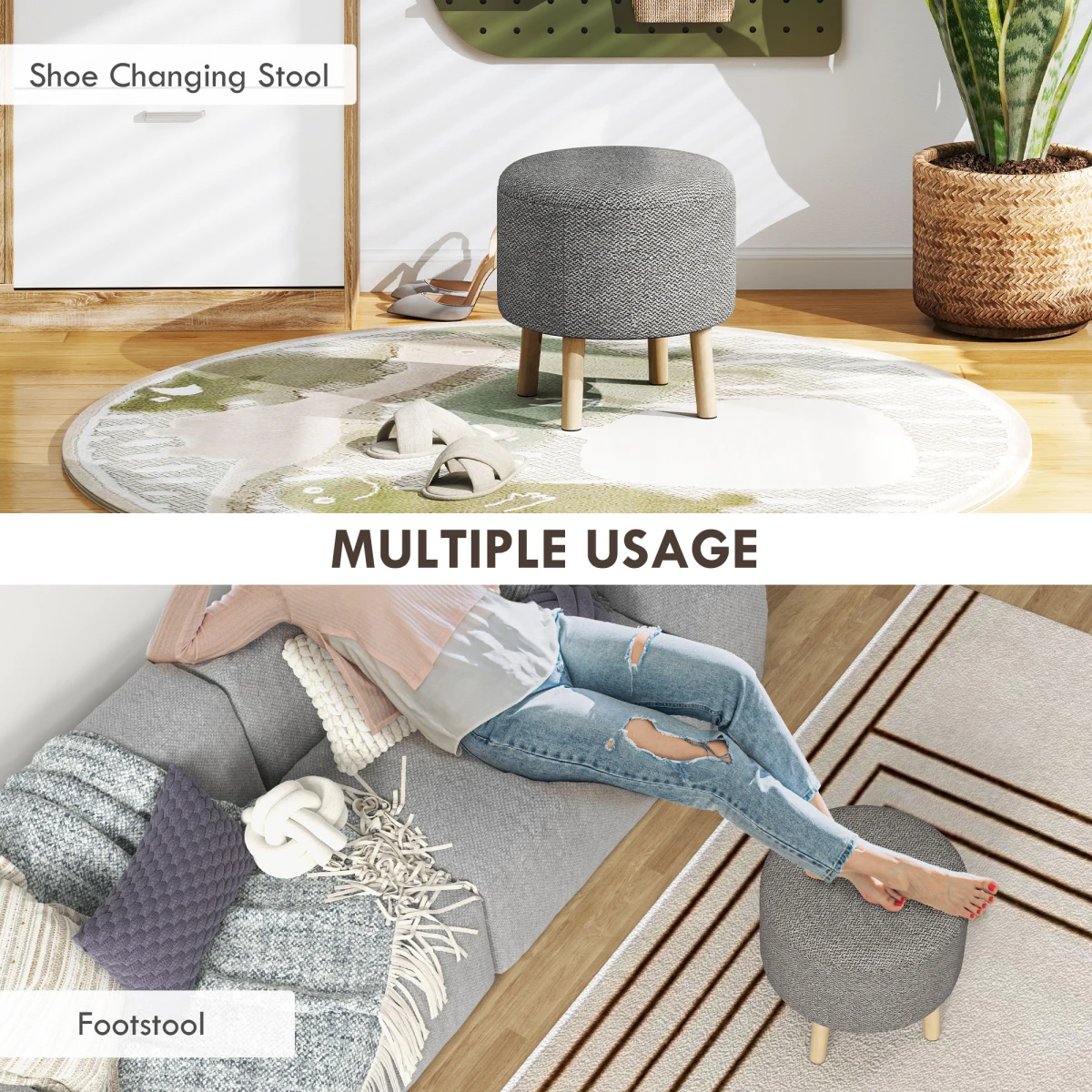 HOMCOM HOMCOM Round Storage Ottoman Compact Hidden - Footstool