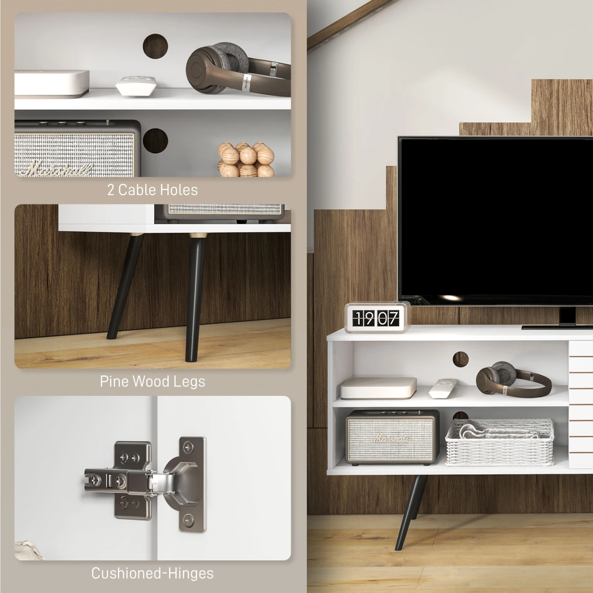 HOMCOM HOMCOM TV Unit 65Inch White With Door And Shelves LivingRoom - TV Unit
