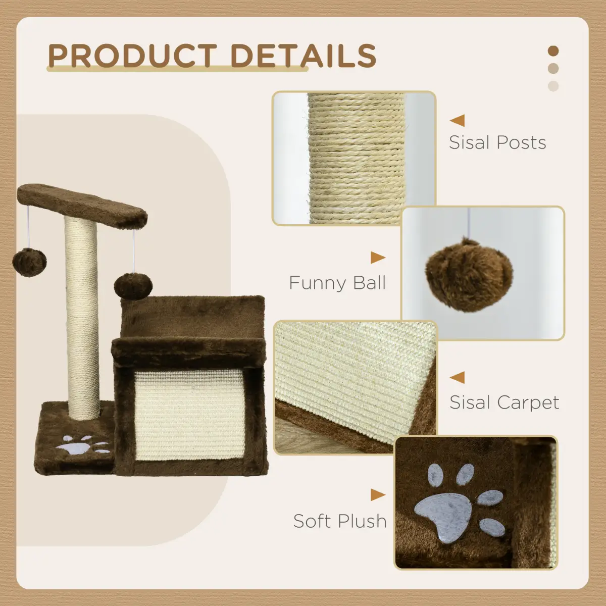 Pawhut Cat Tree Plush Scratcher Kitty Activity Play Center Top Bar Tunnel Dangling Ball - Cat Tree