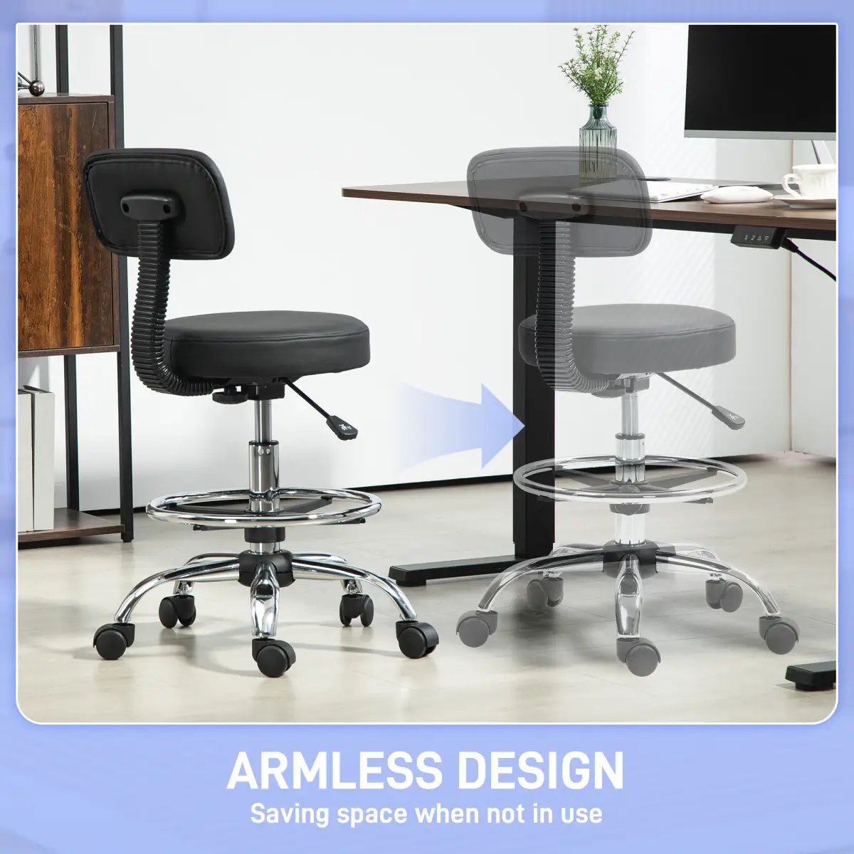 HOMCOM Home Office Bar Stool Adjustable Height Faux Leather Swivel Seat With Chrome Base HOMCOM - Office Chair
