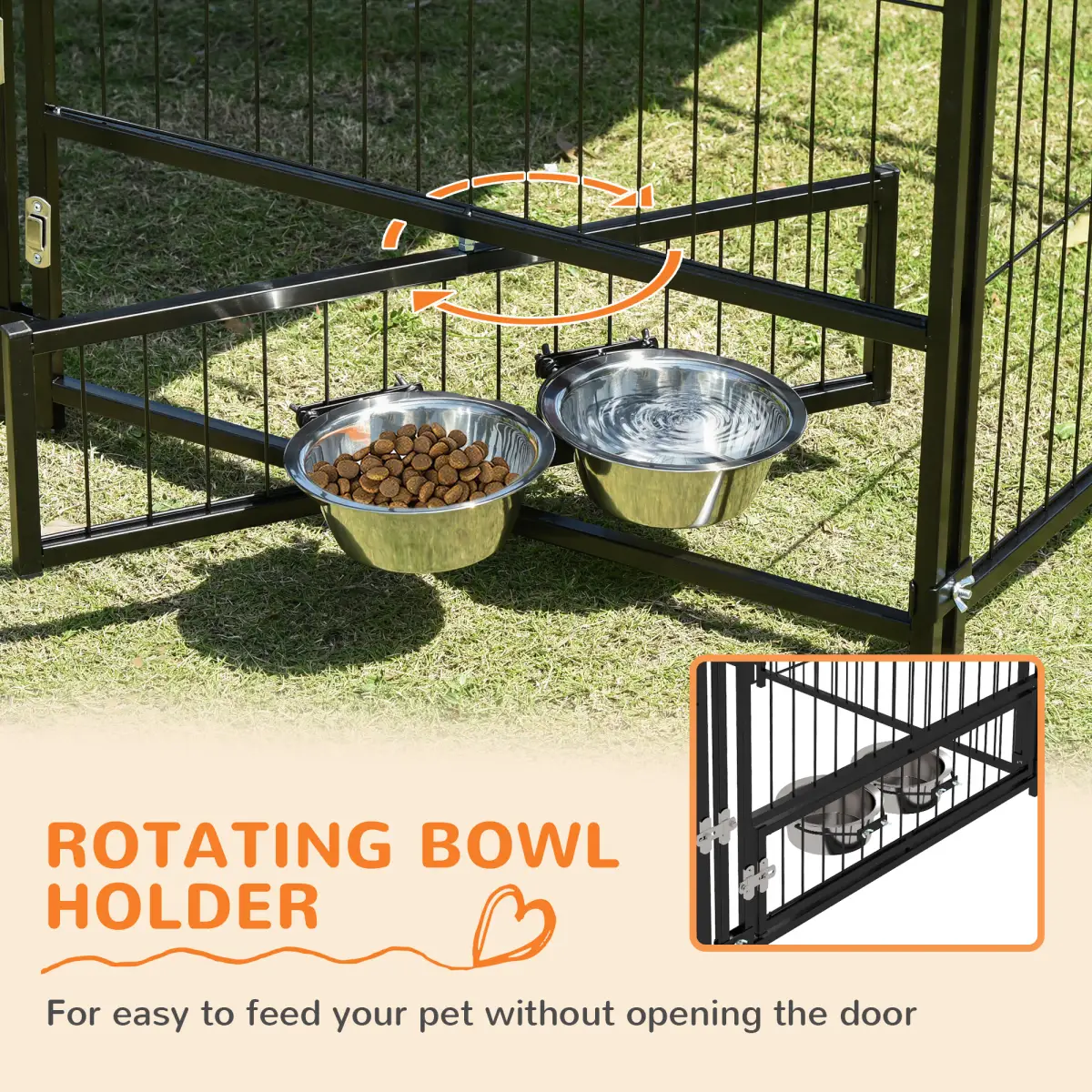 PawHut Outdoor Dog House Kennel with Canopy Top & Secure Lock Rotating Bowl Holder - Dog Kennel