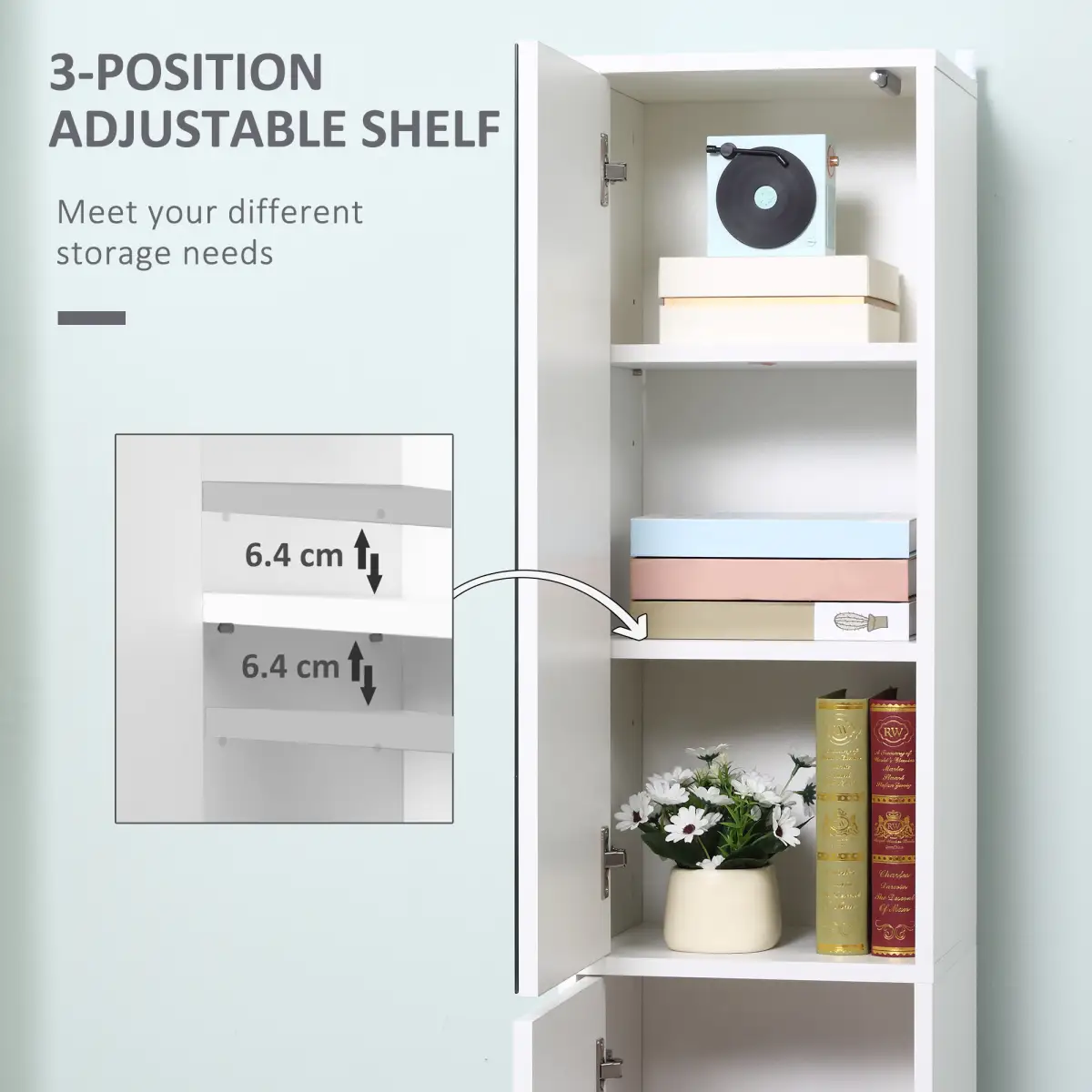 Unbranded kleankin Tall Mirrored Bathroom Cabinet Tallboy Unit w/Adjustable Shelf White - Display Cabinet