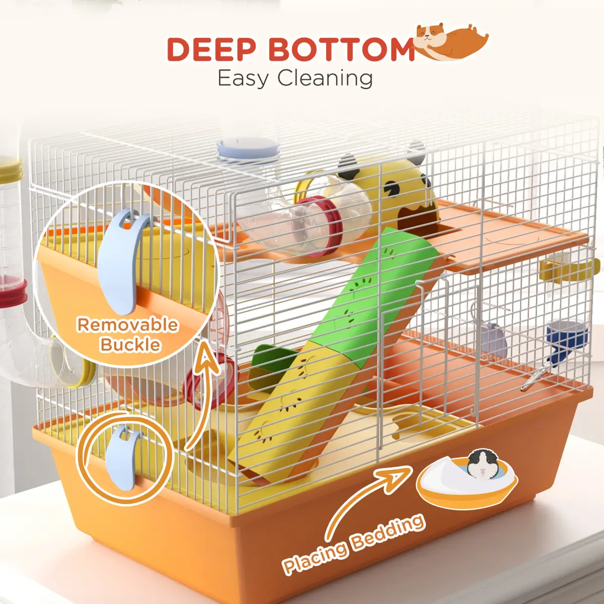 PawHut PawHut Hamster Cage, 3 Tiers Gerbil Cage for Dwarf Hamsters with Tubes, Ladder - Pet Cage
