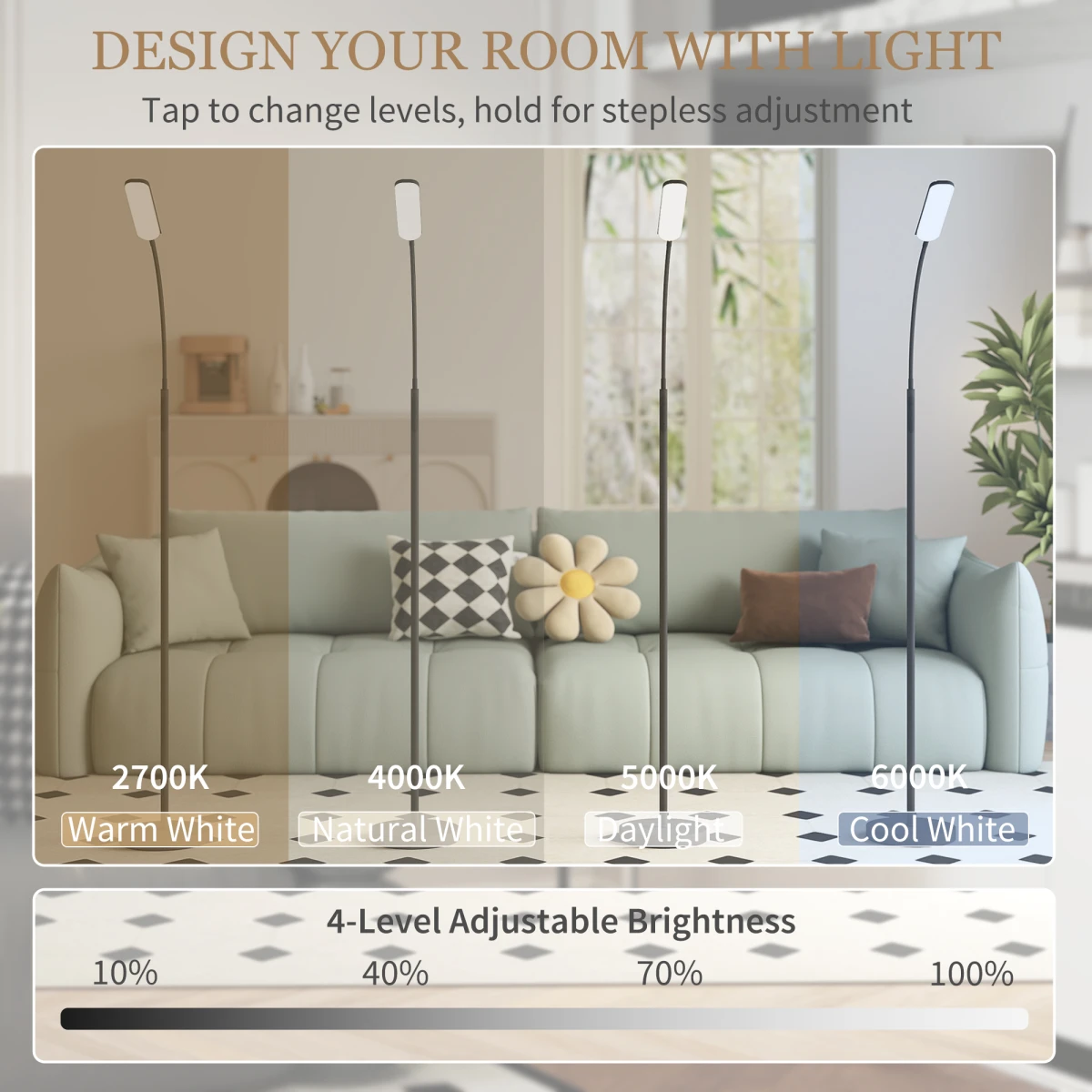 HOMCOM HOMCOM LED Floor Lamp with Magnetic Remote Control for Living Room - Lamp