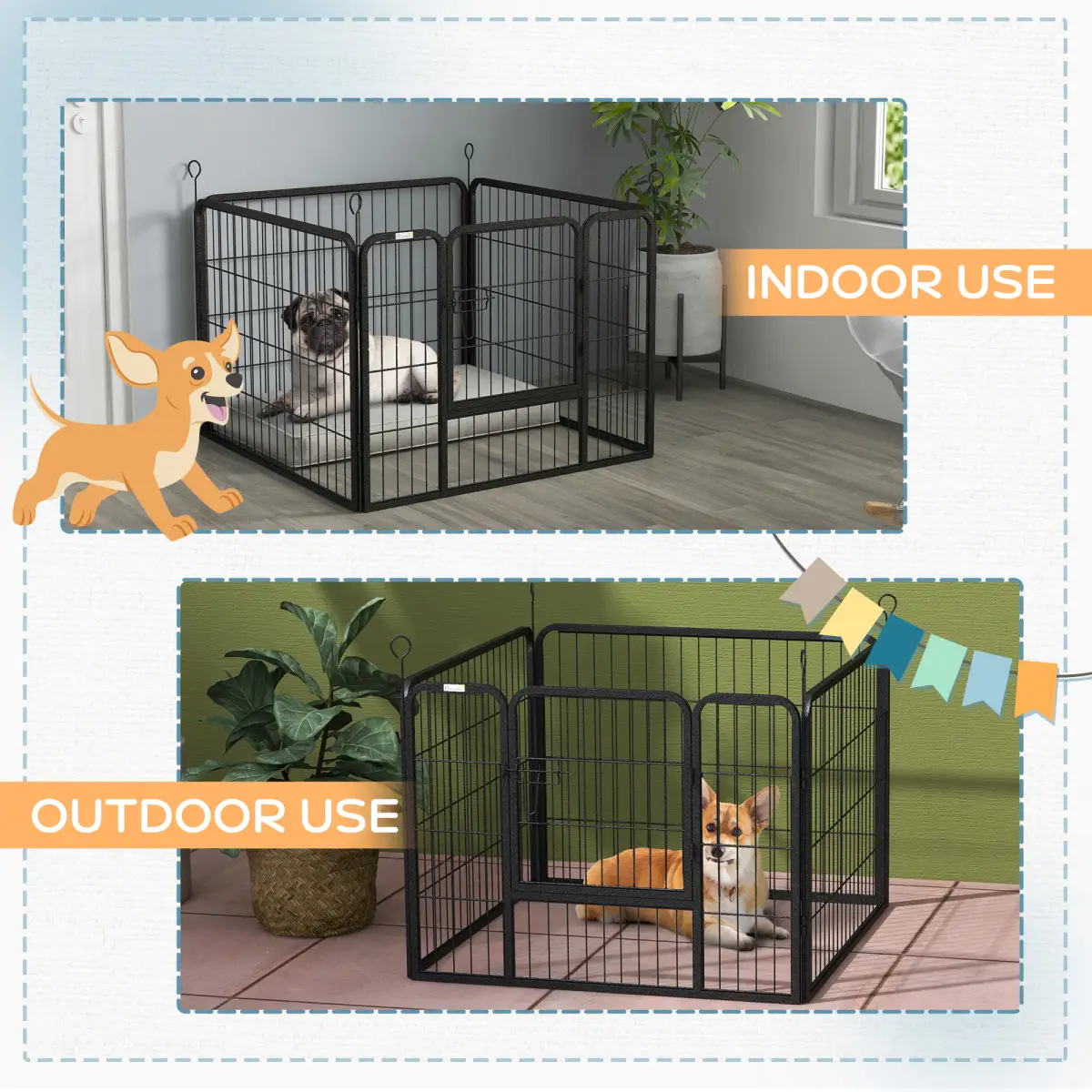 PawHut Pawhut Metal Pet Playpen Dog Kennel w/Door Latches In/Outdoor Use 82Lx82Wx60Hcm - Pet Playpen