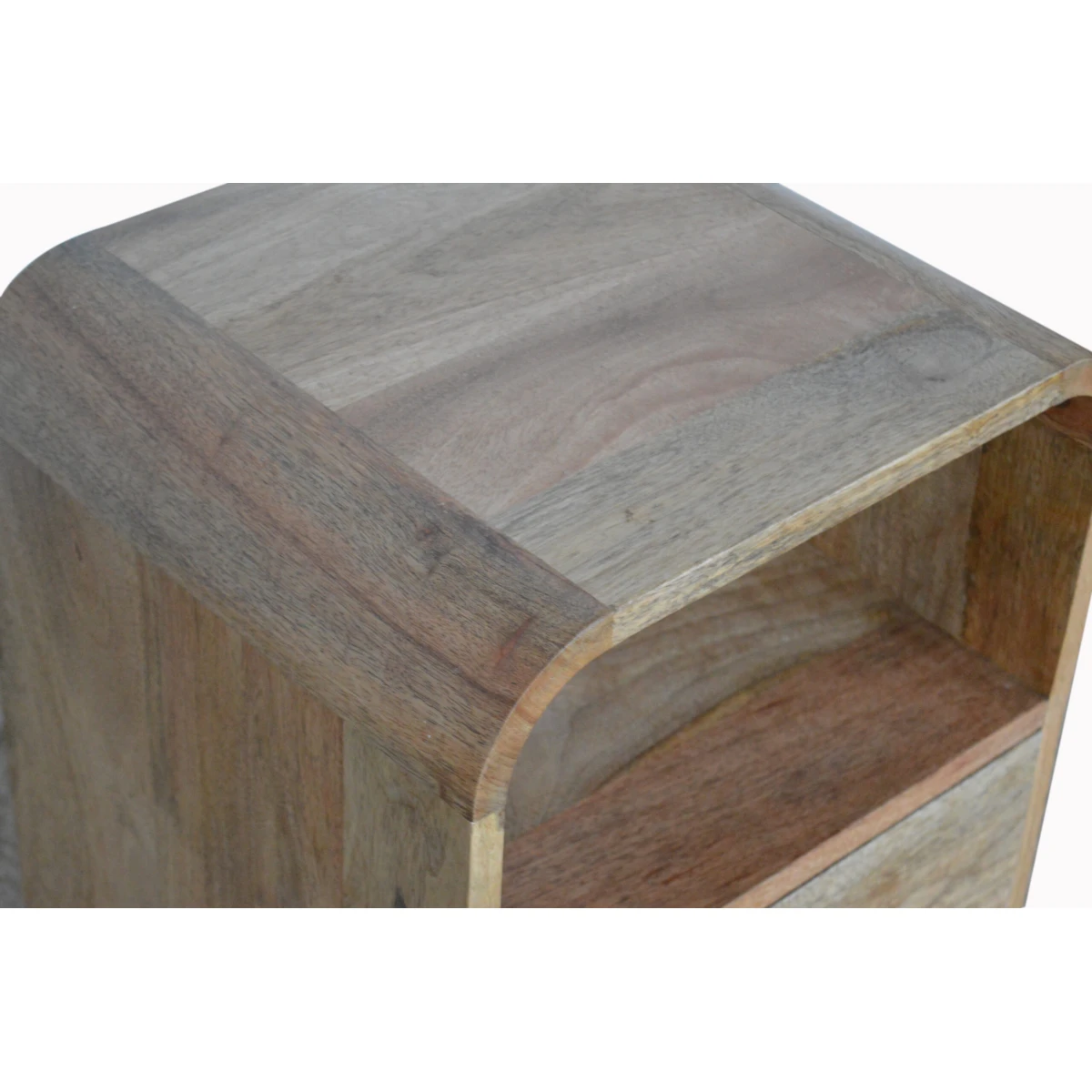 Artisan Furniture Artisan Furniture London Bedside Table Solid Mango Wood Oak Finish Brass Knob 1 Drawer 2 Open Shelves - Bedside Table