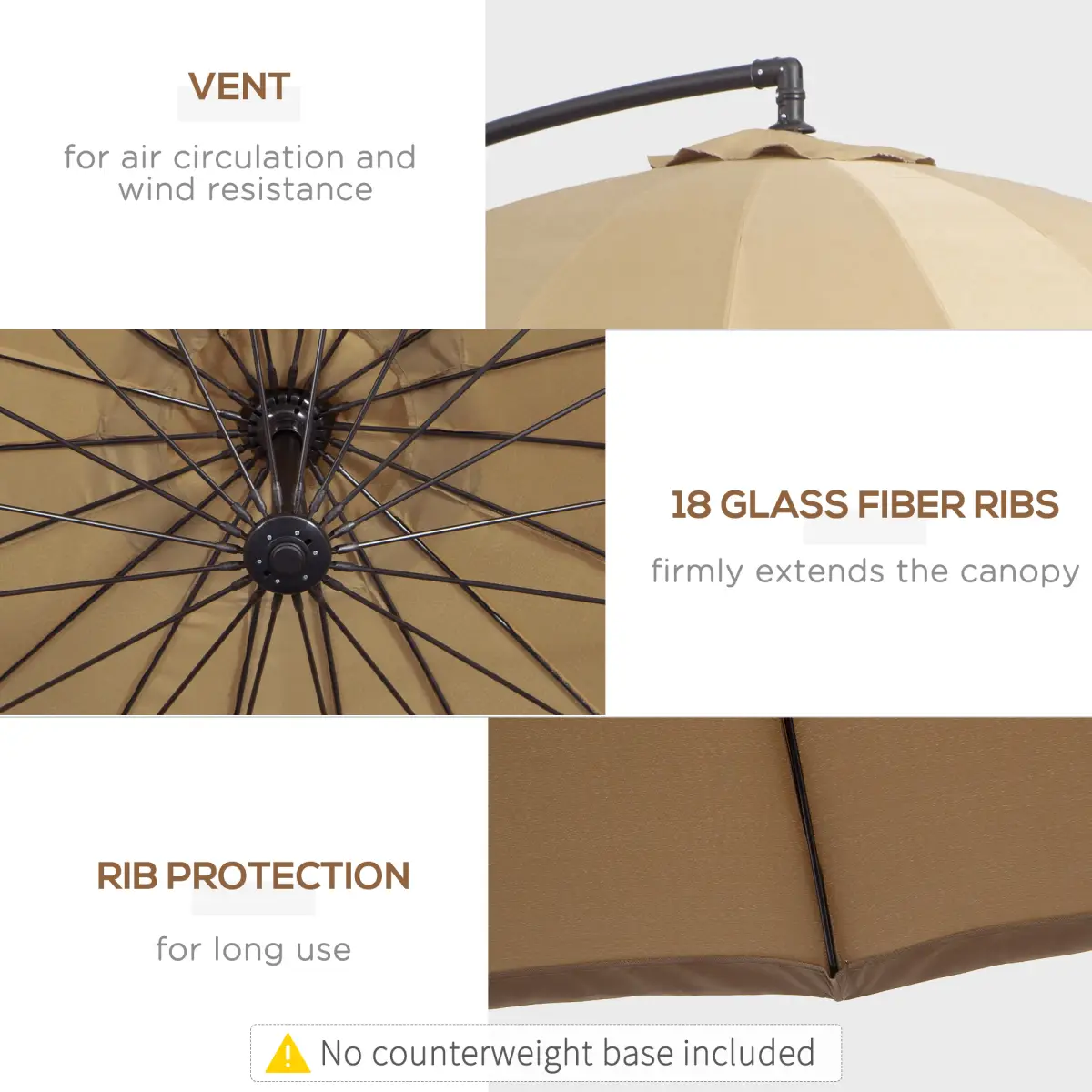 Unbranded 3(m) Cantilever Shanghai Parasol w/ Crank Handle, Cross Base, Khaki Outsunny - Parasol