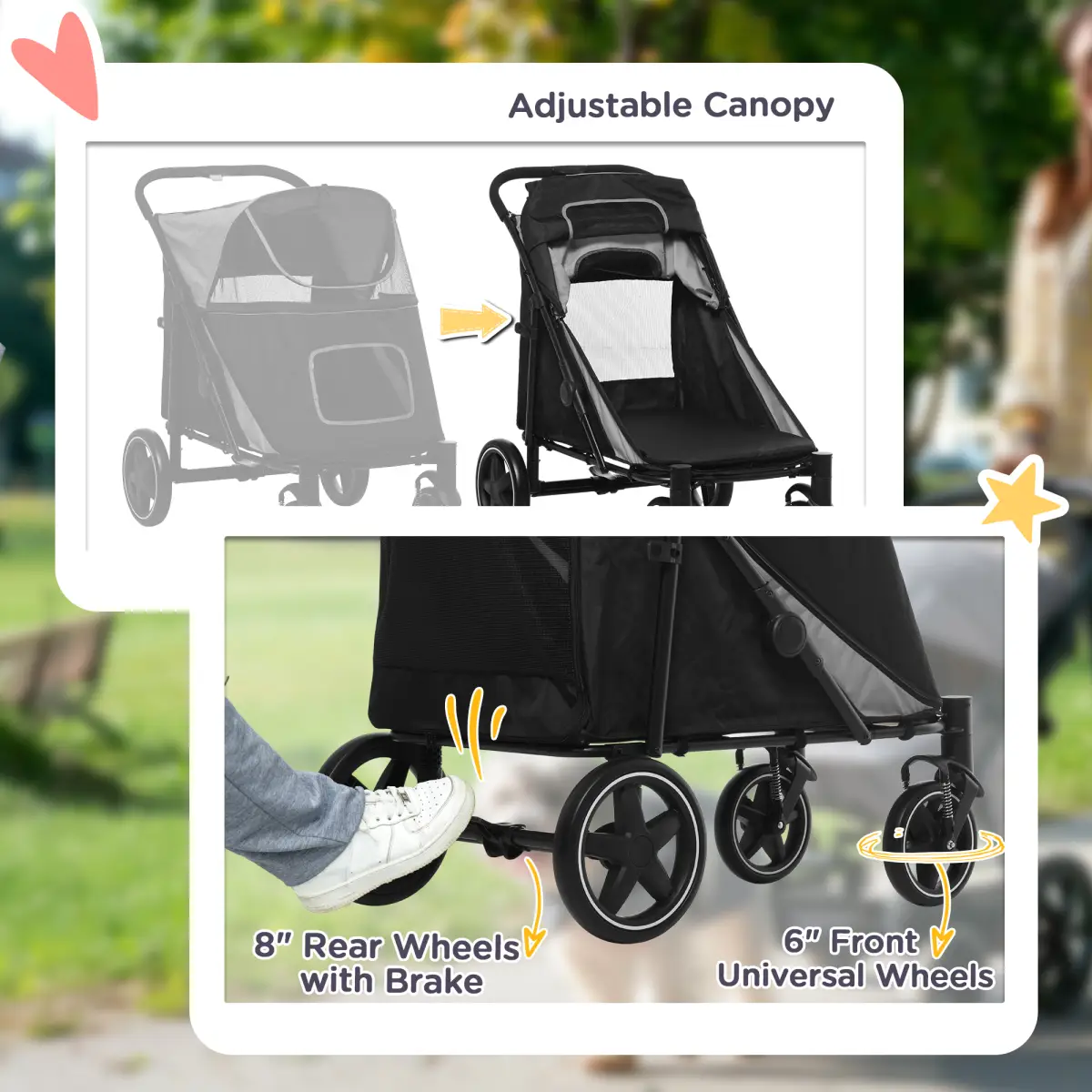 PawHut PawHut Foldable Dog Carriage w/ Universal Wheels, Shock Absorber - Black - Pet Carrier