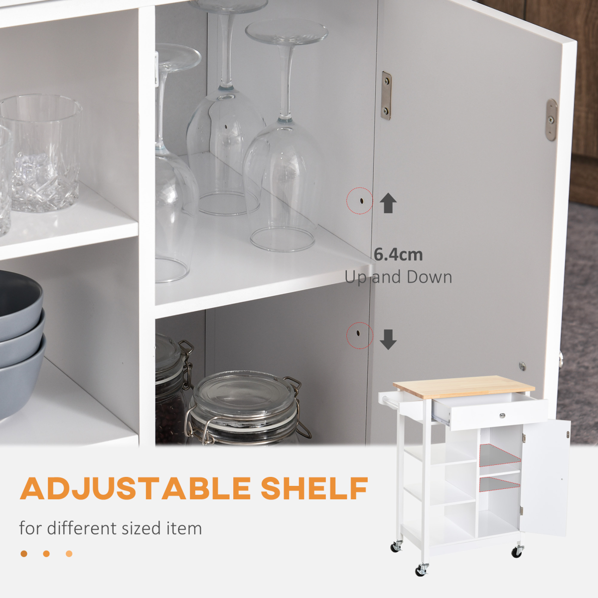 MDF Kitchen Storage Trolley White - from HOMCOM