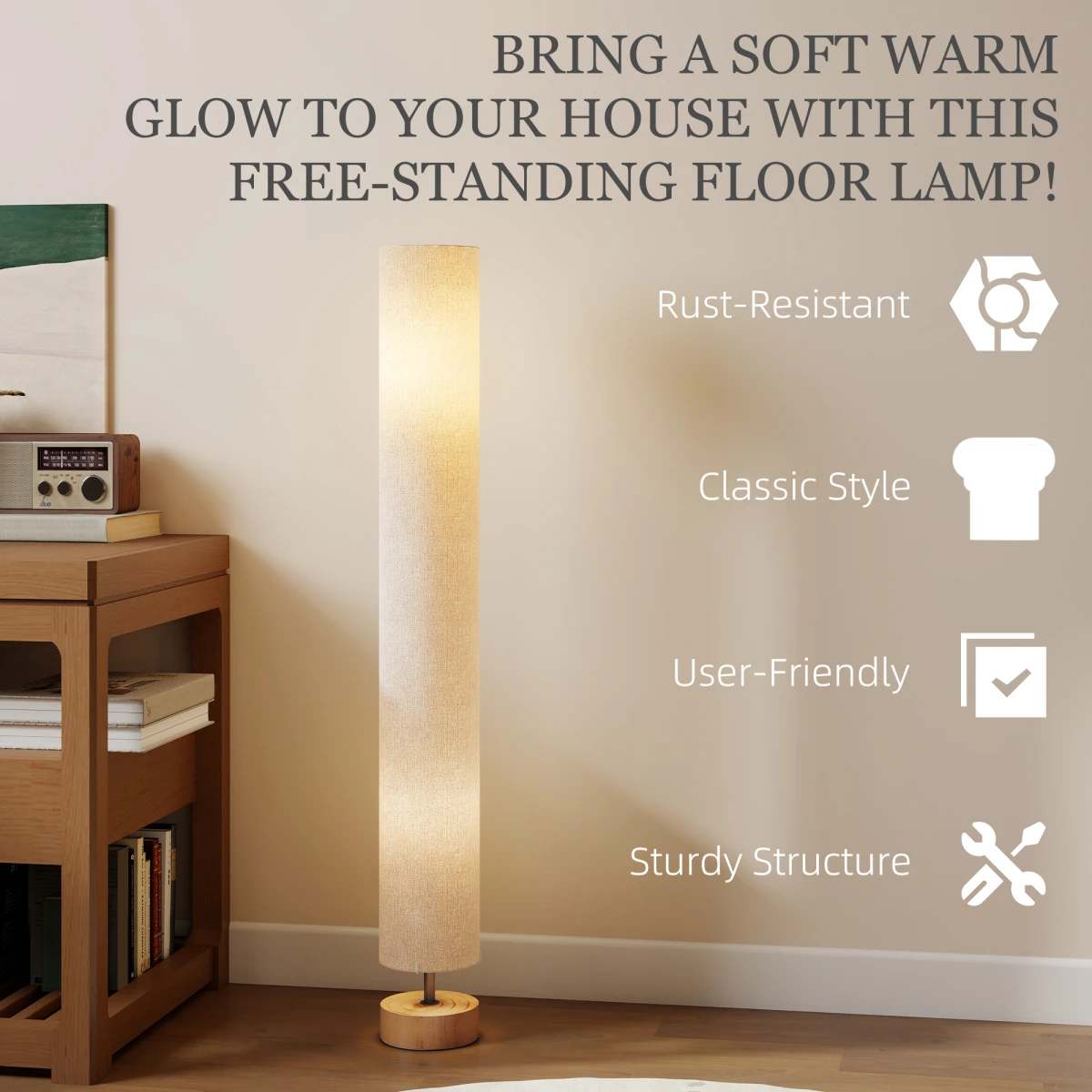 HOMCOM LED Floor Lamp Slim 3000K 4500K 6500K Adjustable Colour Temperature With Fabric Shade Foot Switch For Living Room by HOMCOM
