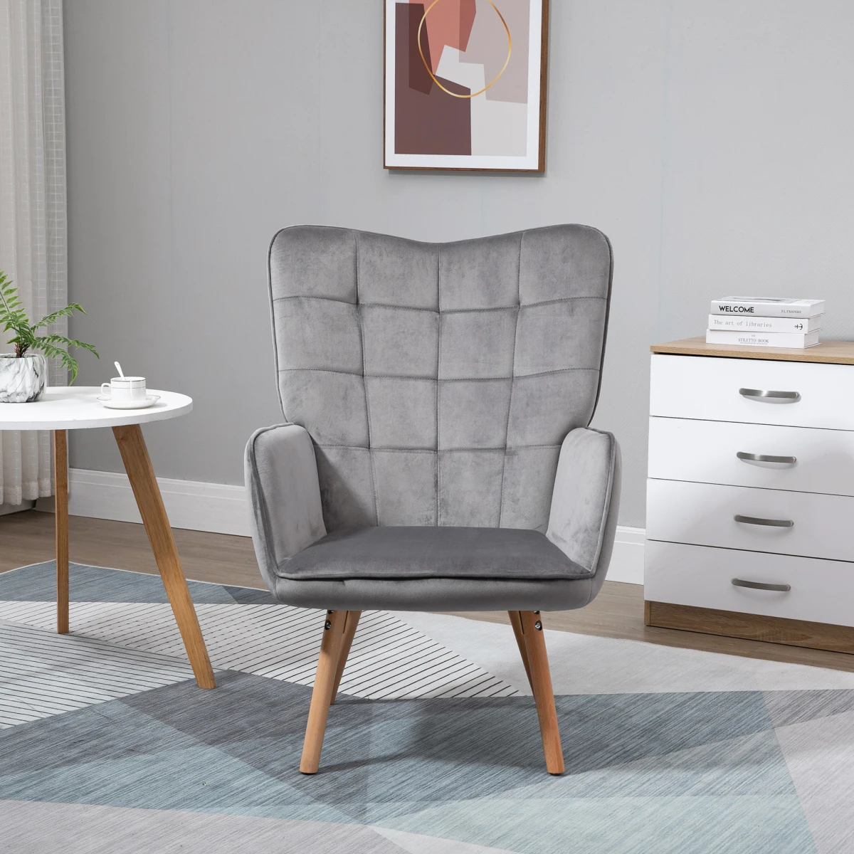 HOMCOM Accent Chair Velvet Touch Tufted Wingback Armchair Standard Size for Living Room and Home Office by Homcom