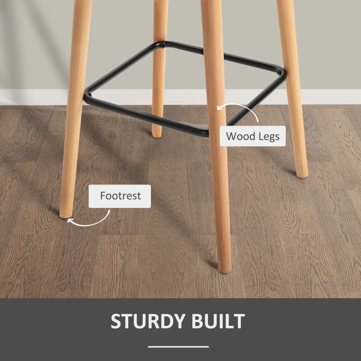 HOMCOM 2 PCs Modern Upholstered Fabric Bucket Seat Bar Stools w/ Solid Wood Legs Beige - Bar Stool