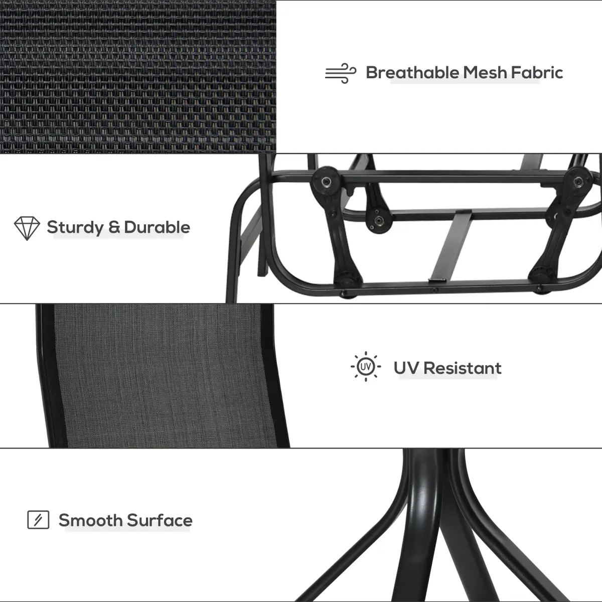 Outsunny 3 PCs Gliding Rocking Chair With Tea Table Smooth Rockers Sling Seat - Garden Chairs