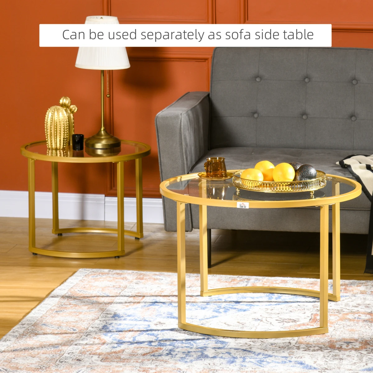 HOMCOM Nesting Tables GlassTop TwoSize LivingRoom - Nest of Tables