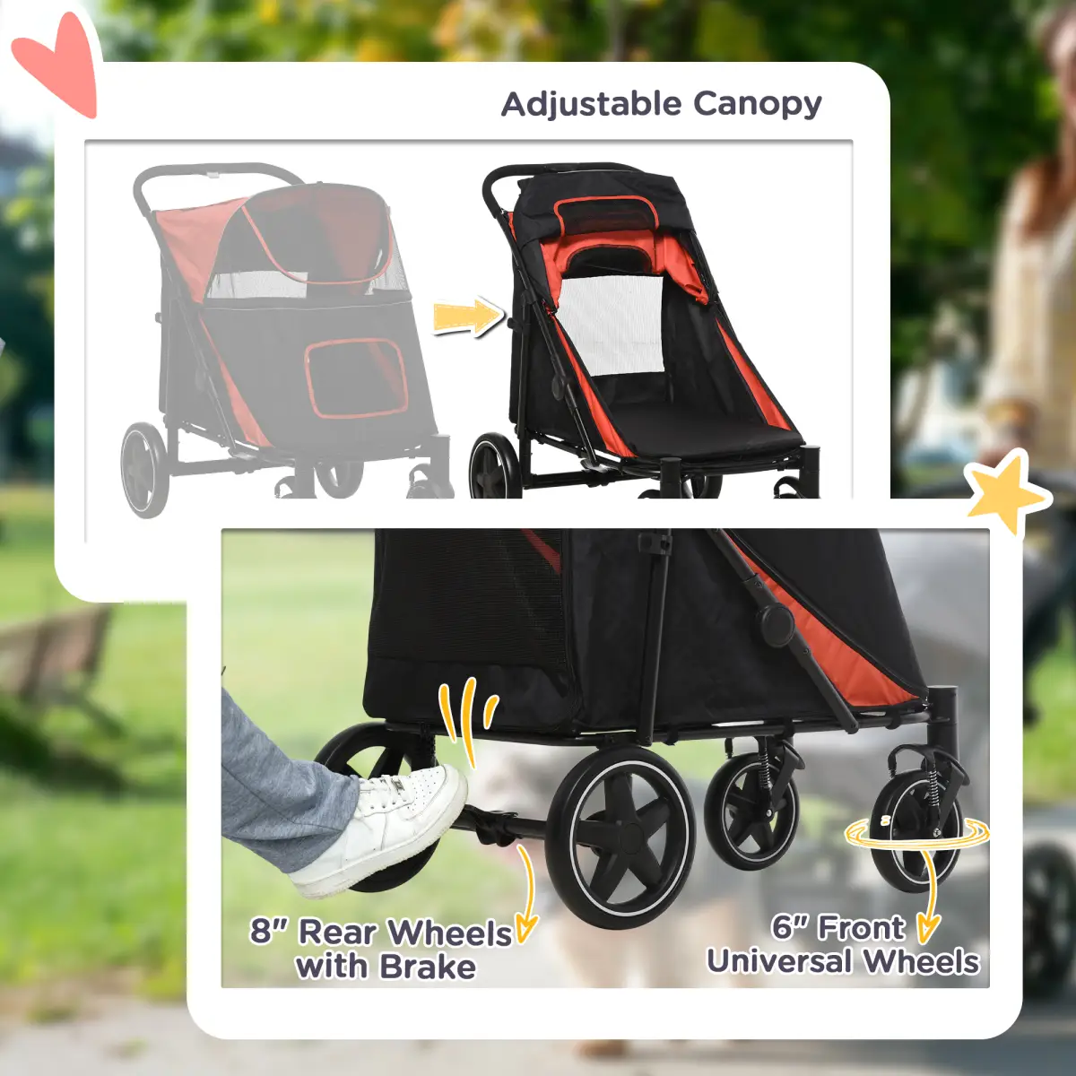PawHut PawHut Foldable Dog Carriage w/ Universal Wheels, Shock Absorber - Red - Pet Carrier