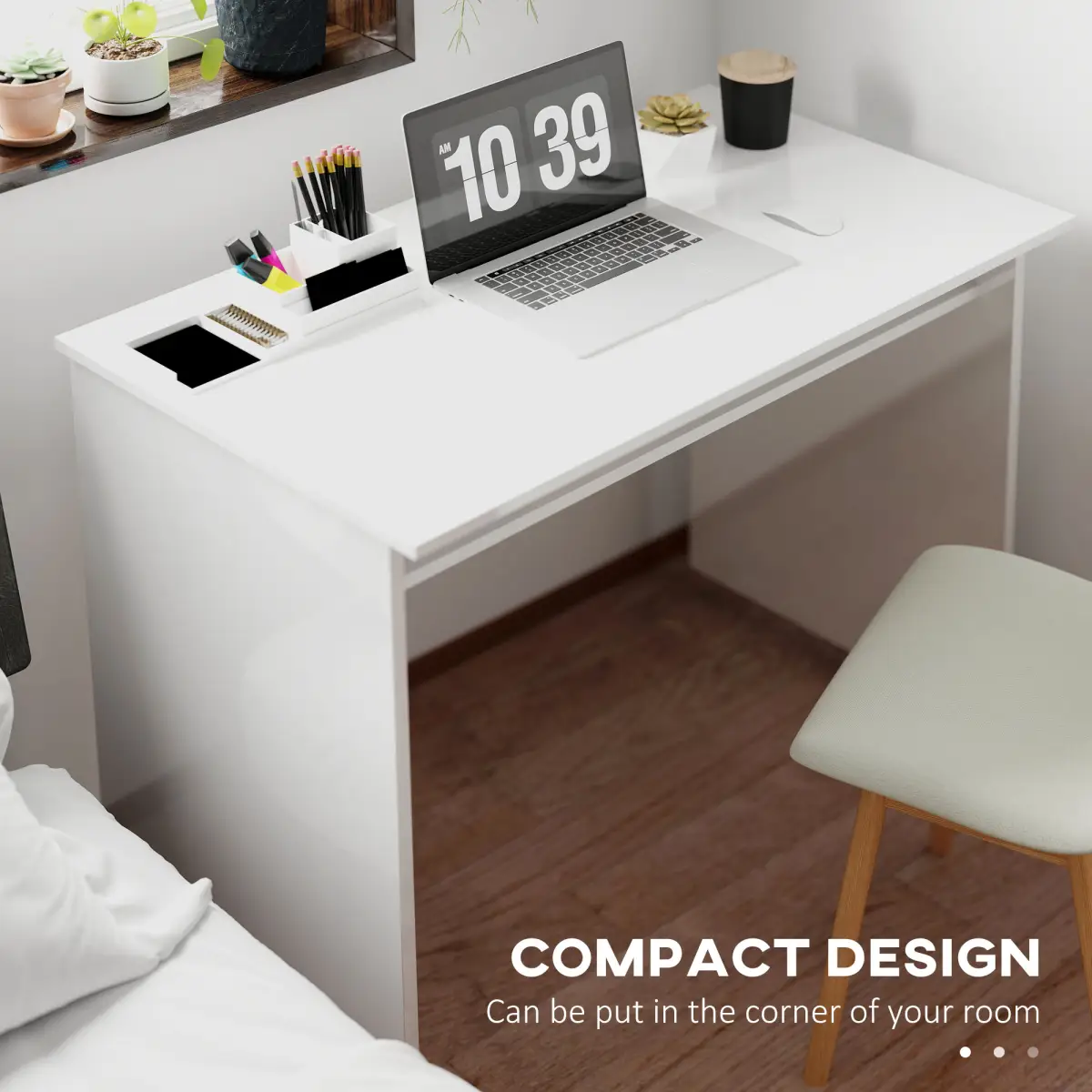 HOMCOM HOMCOM Computer Desk Writing Table Study Workstation Storage High Gloss White - Desk