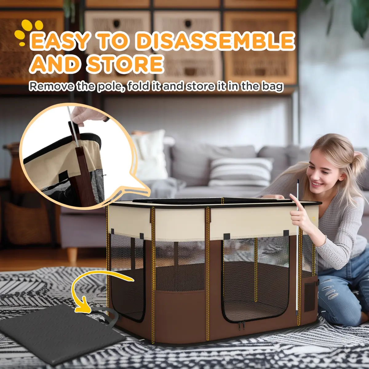 PawHut PawHut Portable Dog Pen for Puppies, Rabbits, Kittens, Guinea Pigs - Brown - Pet Playpen