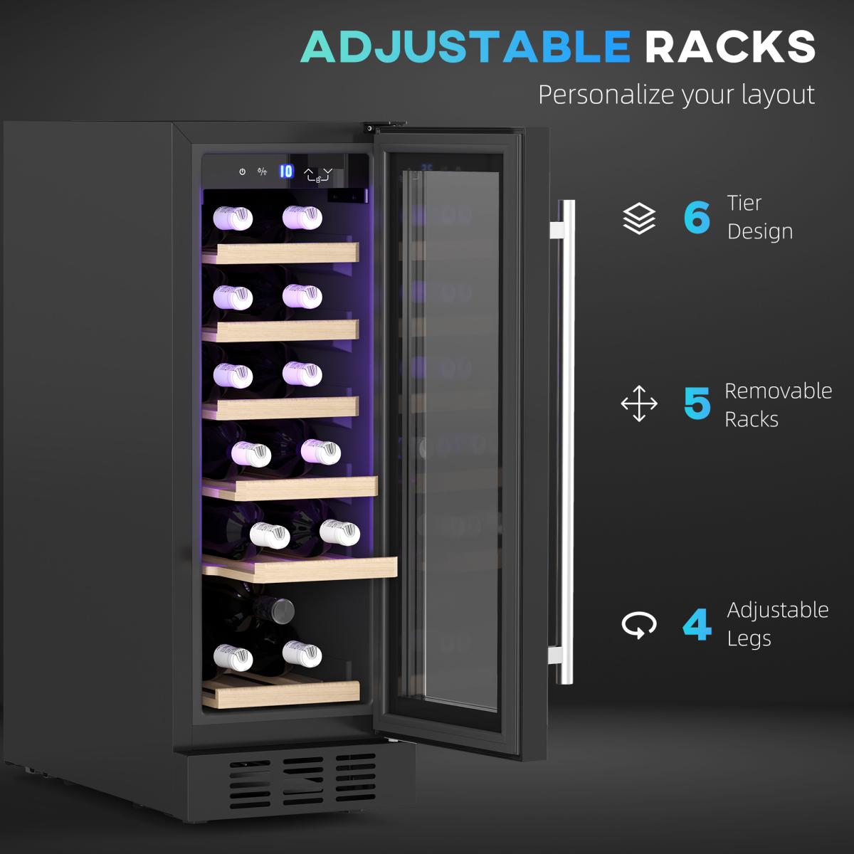 HOMCOM Freestanding / Built-in Wine Cooler Fridge, 19 Bottle, Black - from HOMCOM