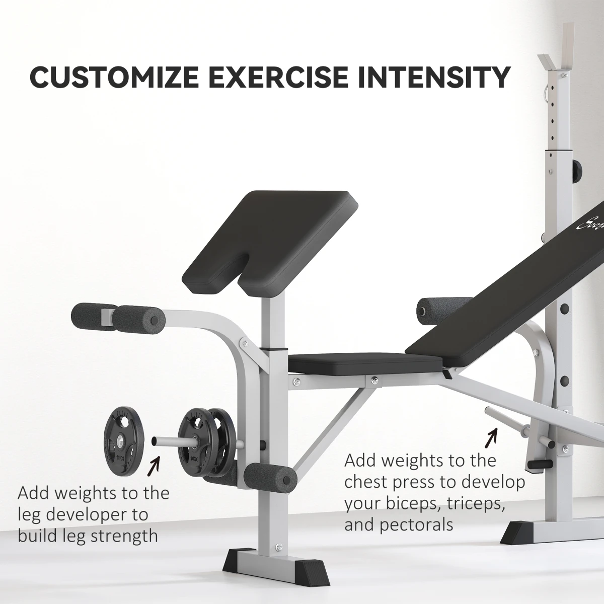 HOMCOM HOMCOM Adjustable Weight Bench with Squat Rack, Leg Developer, Grey - Wine Rack