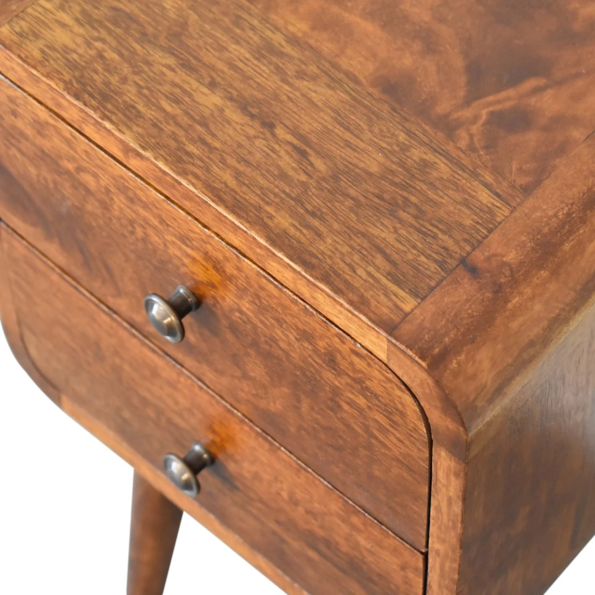 Artisan Furniture Artisan Solid Mango Wood Mini Chestnut Bedside Table With Curved Edges For Small Spaces - Bedside Table