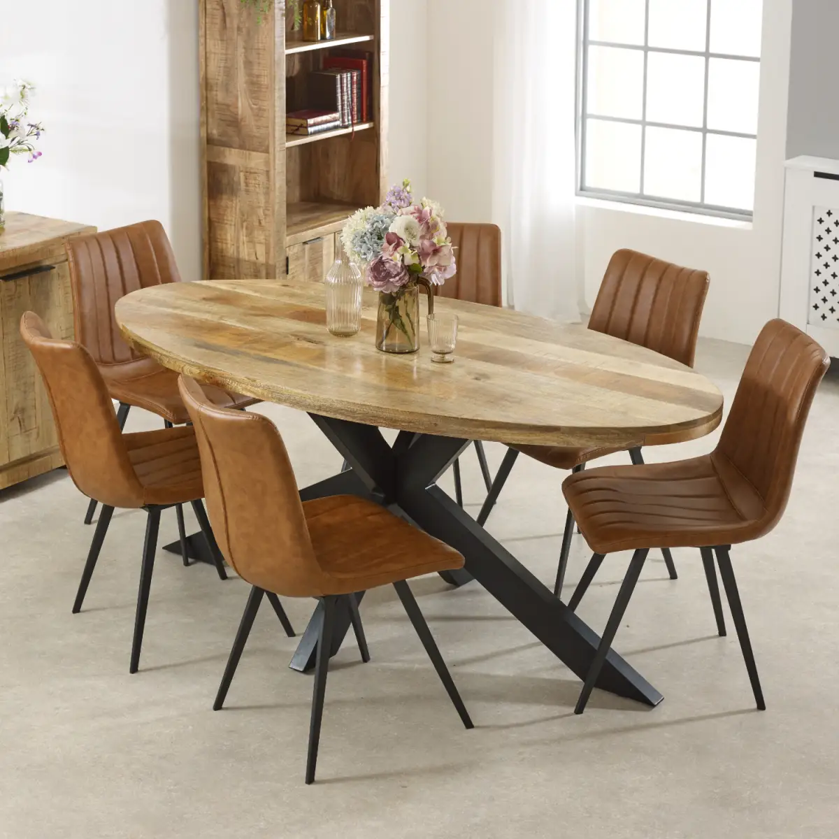 Indian Hub Surrey Solid Wood & Metal Oval Dining Table 6-8 Seater - Dining Table