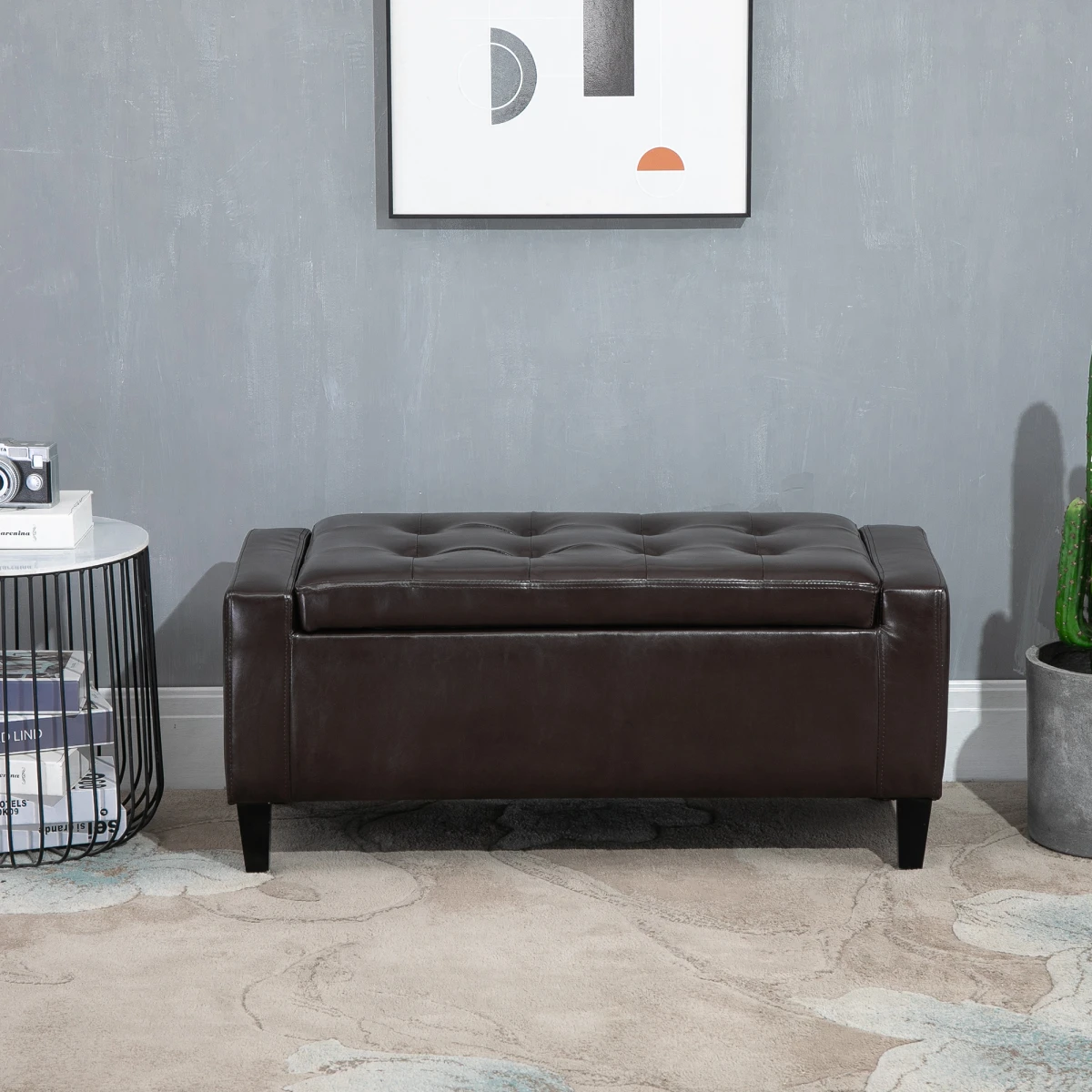 Deluxe Storage Ottoman Bench Large Tufted Lid With Inner Storage For Living Room Entryway by HOMCOM