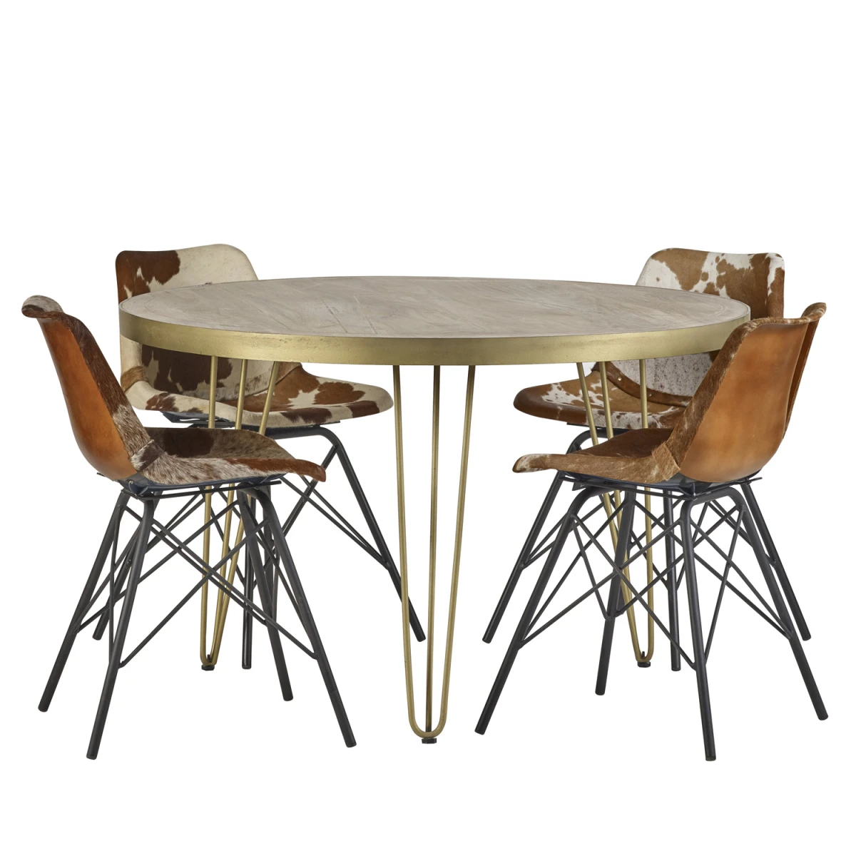 Indian Hub Light Gold Round Dining Table With Metal Inlay Dining Room - Dining Table
