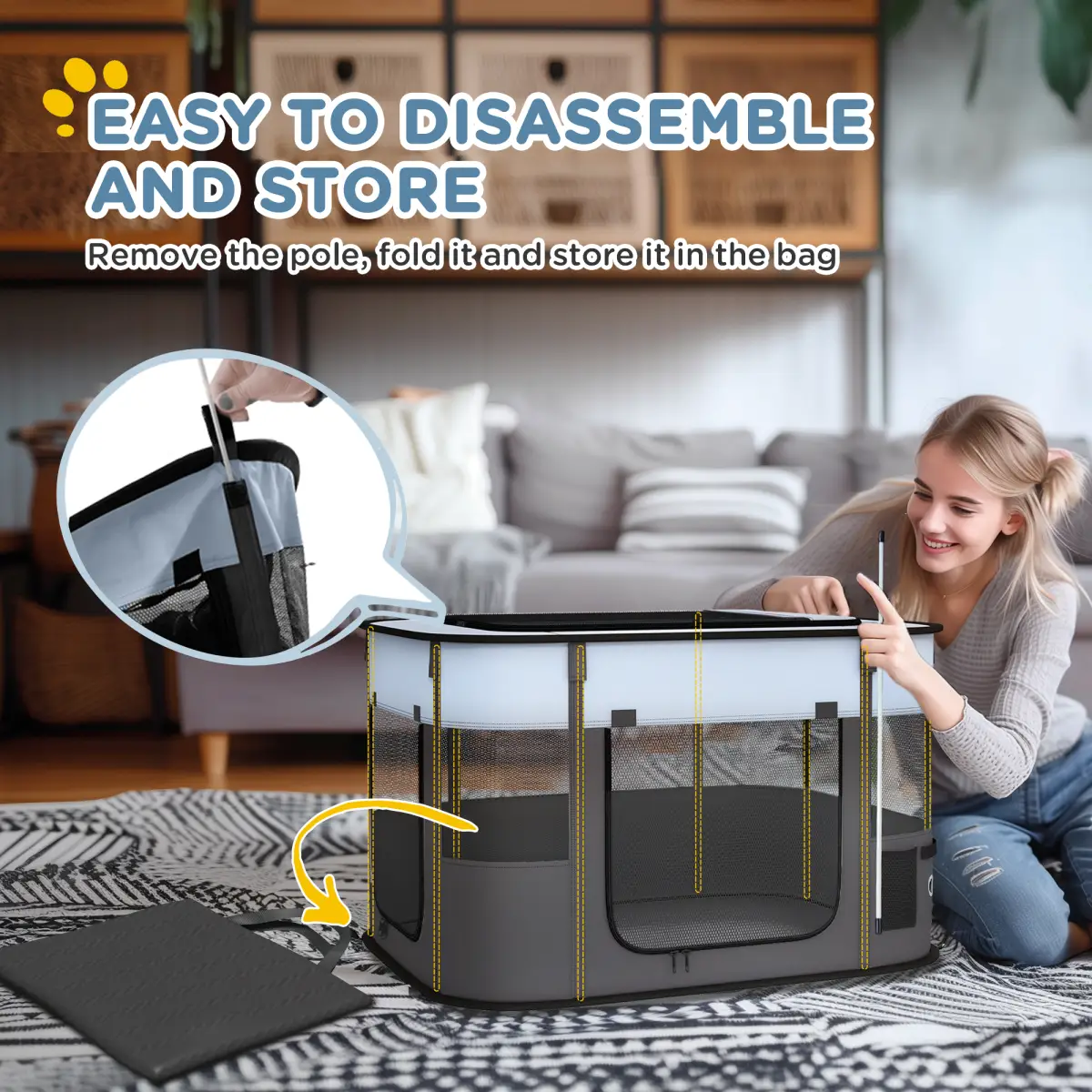 PawHut PawHut Portable Dog Pen for Puppies, Rabbits, Kittens, Guinea Pigs - Grey - Pet Playpen