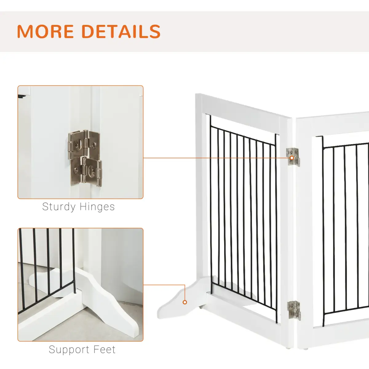 Pawhut Foldable Dog Gate Freestanding Wooden Pet Barrier w/ 3 Panels, 2 Support Feet - Pet Gate