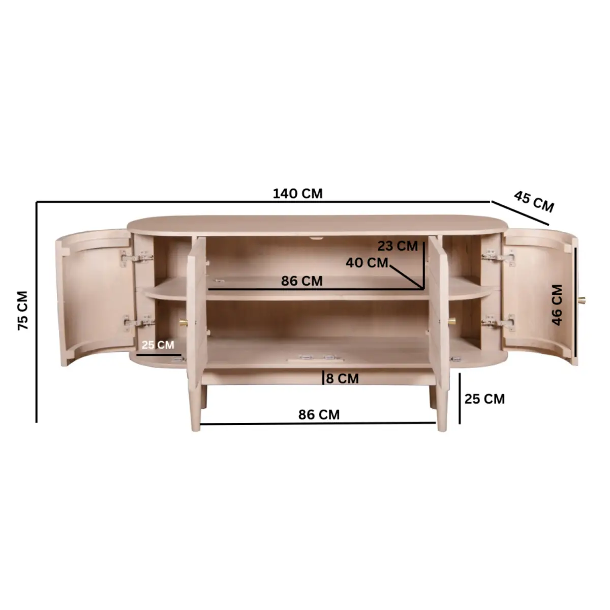 Indian Hub Valencia Cane & Mango Wood 4 Doors Sideboard - Sideboard