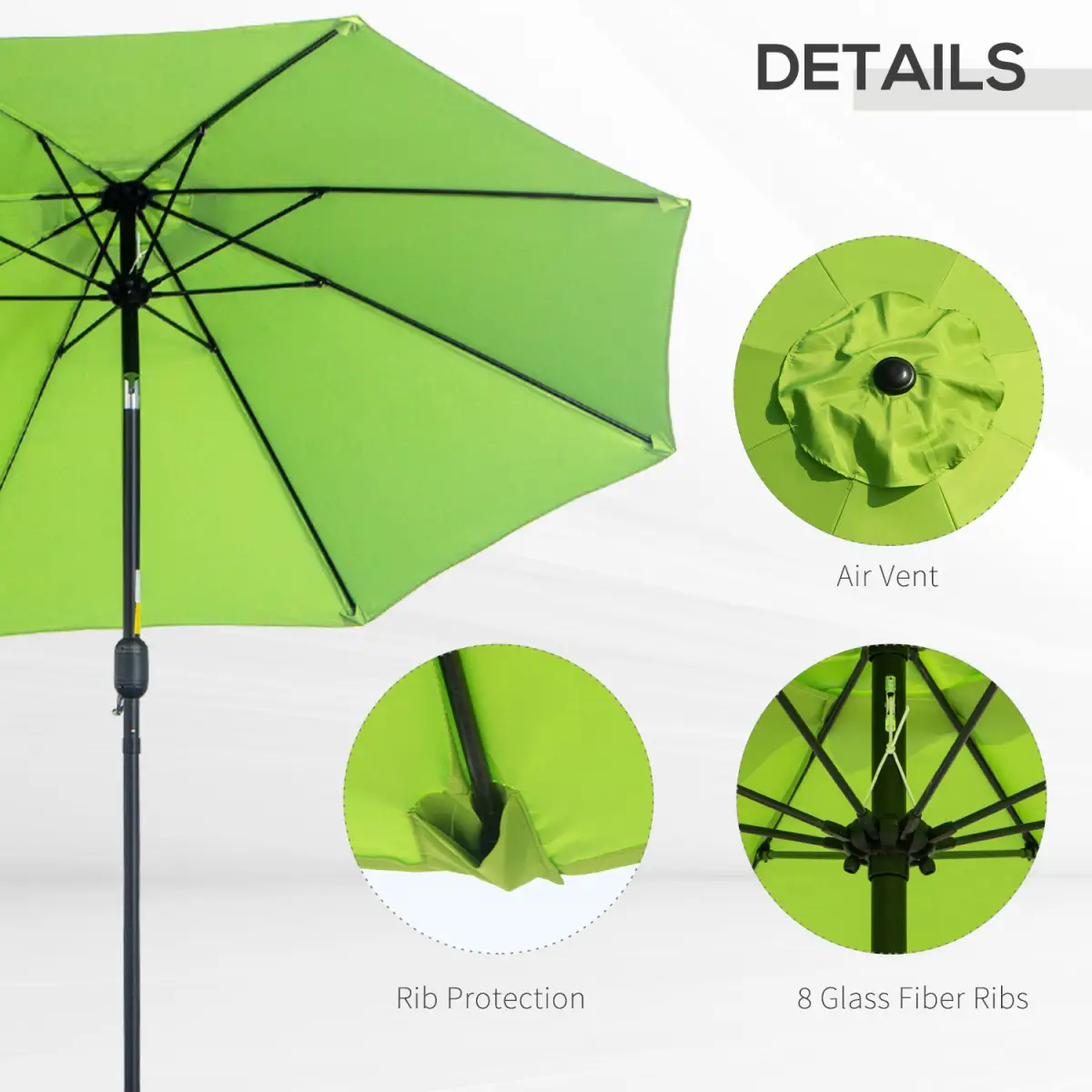 Outsunny 2.7M Patio Sun Umbrella Parasol Tilt Canopy Aluminium Light Green - Parasol