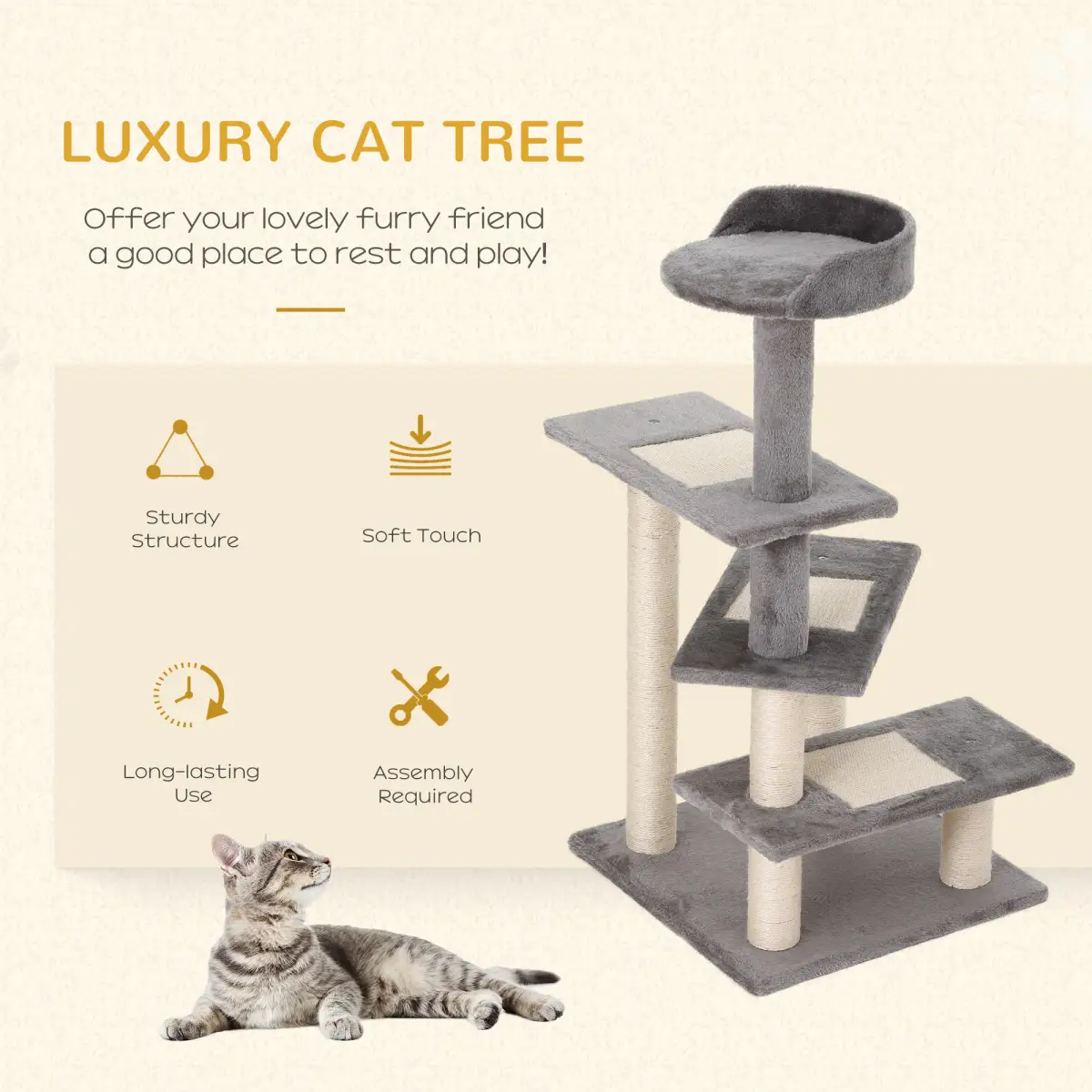 Unbranded Cat Tree Activity Center Kitten Climbing Tower Scratching Post Plush Pawhut - Cat Tree