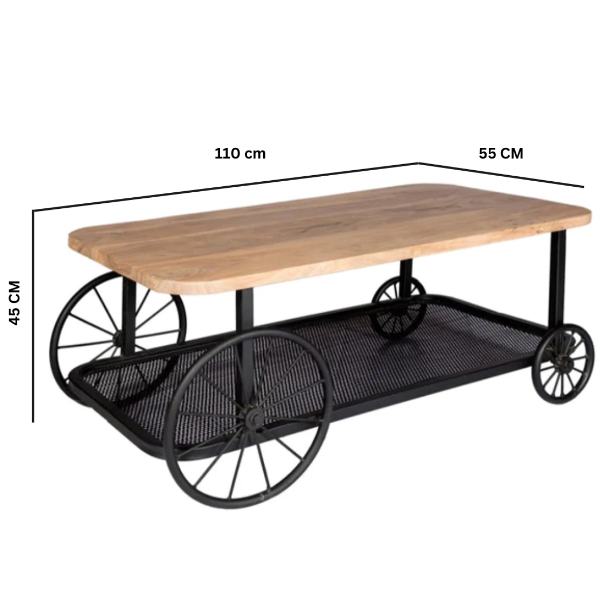 Handmade Coffee Table Mango Wood Top Wheels by Indian Hub