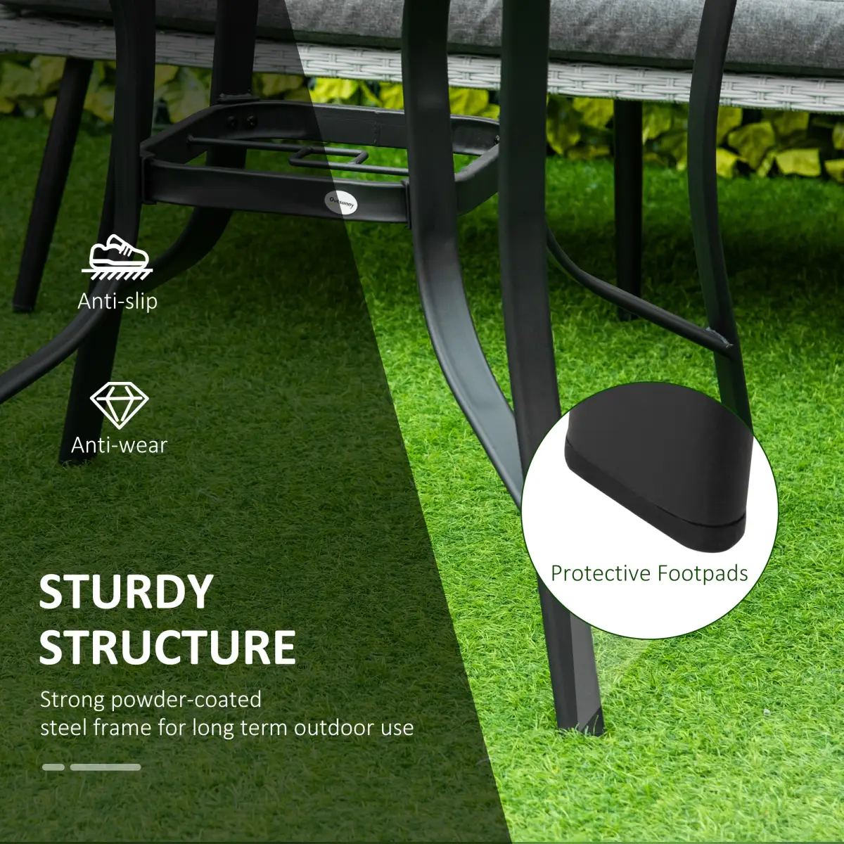 Outsunny 106cm Round Garden Dining Table with Parasol Hole Tempered Glass Top Steel Frame - Garden Table