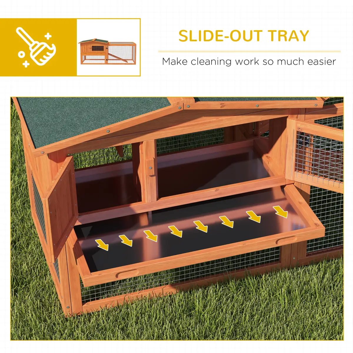 Unbranded Rabbit Hutch and Run Outdoor Sliding Tray Hay Rack Ramp, 156x58x68 cm Pawhut - Rabbit Hutch