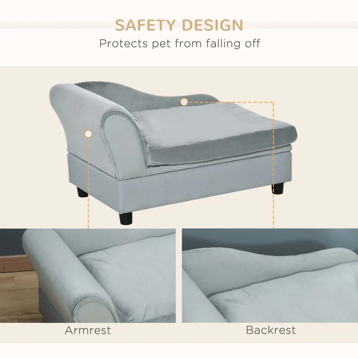 PawHut PawHut Pet Sofa Dog Chair Cat Couch w/ Storage, Cushion - Light Blue - Dog Beds