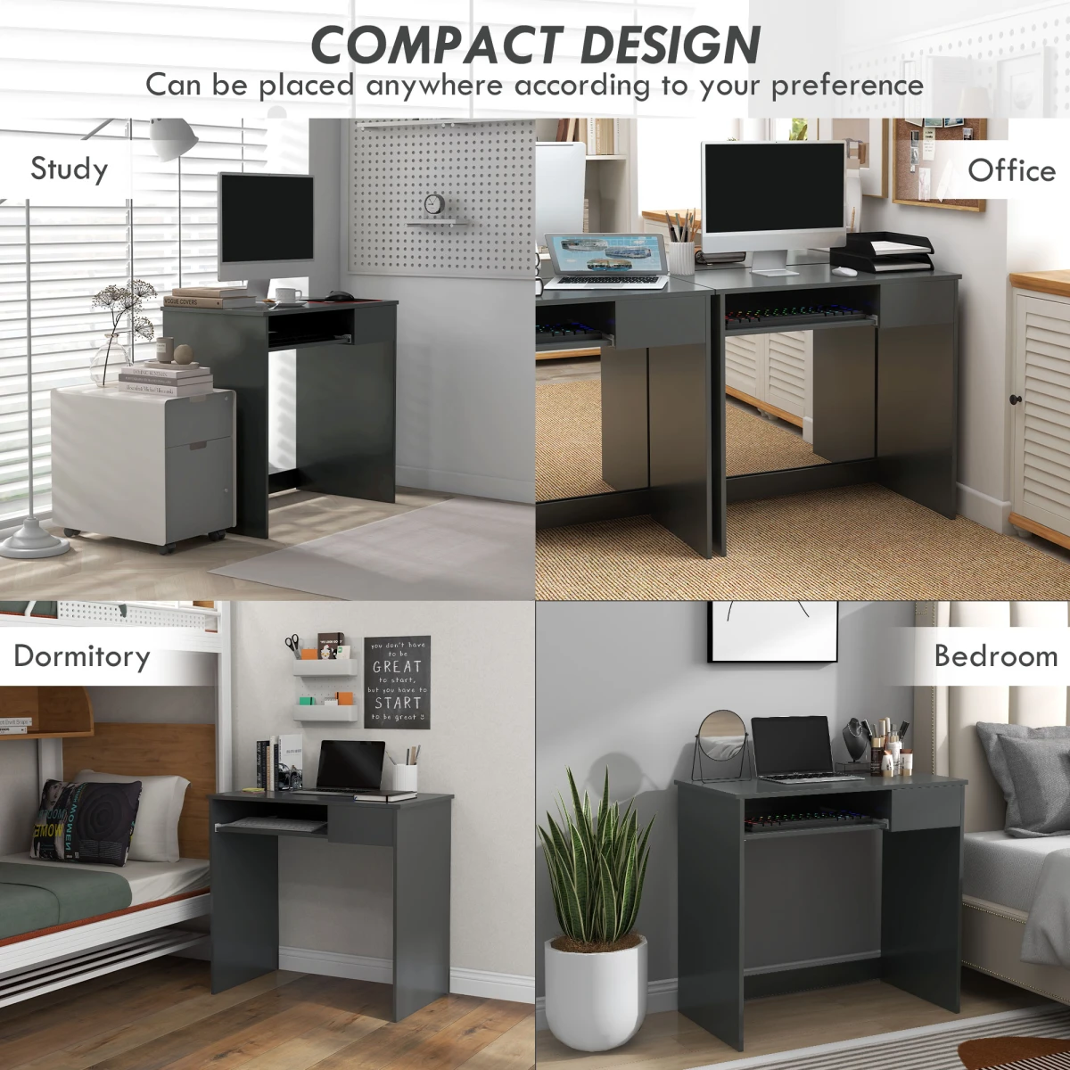 HOMCOM Computer Desk Compact With Keyboard Tray Drawer For Small Home Office Grey Finish by HOMCOM