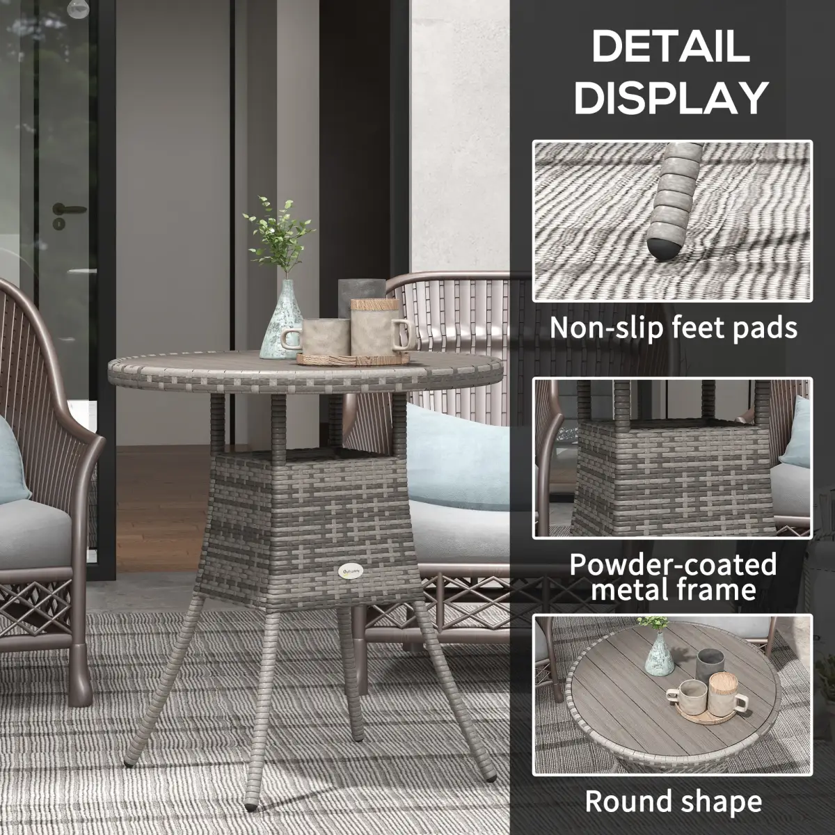 Outsunny Outsunny Outdoor PE Rattan Dining Table w/ Wood-plastic Composite Top, Grey - Garden Table