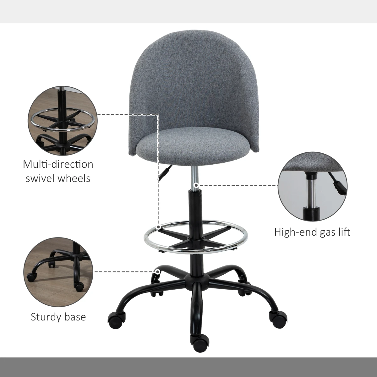 Unbranded Vinsetto Draftsman Chair 97cm Padded Seat Home - Office Chair