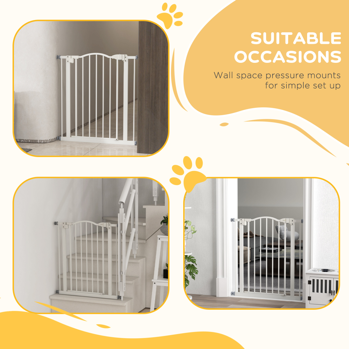 PawHut 74-80cm Adjustable Metal Pet Gate Safety Barrier w/ Auto-Close White - from PawHut