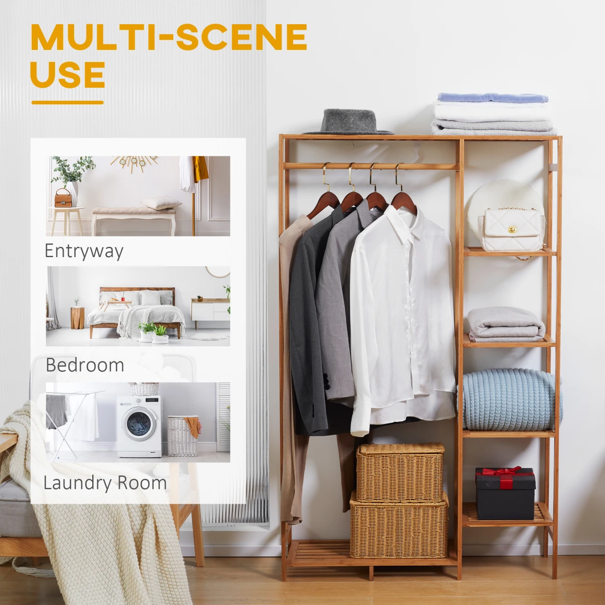 HOMCOM Eco Bamboo Clothes Rail 6 Tier Shelves For Home Use - Wardrobe