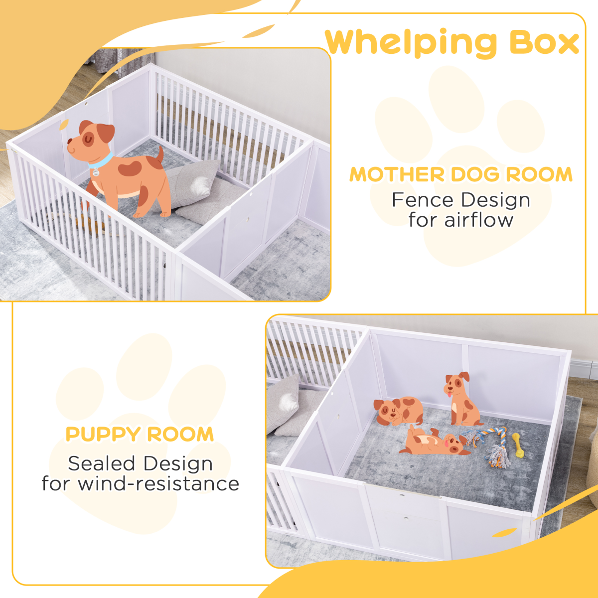 7 Panels Puppy Pen for Indoors, with Three Doors, Two-Room Design - from PawHut